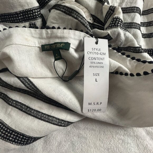 For Cynthia Womens Embroidered Linen Blend 3/4 Sleeve Shift Dress Large New $120 - Picture 3 of 10